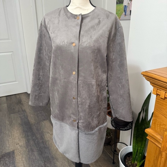 Zara jacket faux suede fur gray small preowned - Picture 3 of 12